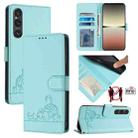 For Sony 1 V 2023 Cat Rat Embossed Pattern RFID Leather Phone Case with Lanyard(Mint Green) - 1