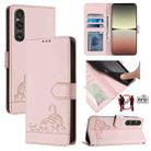 For Sony 1 V 2023 Cat Rat Embossed Pattern RFID Leather Phone Case with Lanyard(Pink) - 1