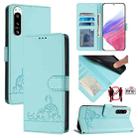 For Sony 5 IV Cat Rat Embossed Pattern RFID Leather Phone Case with Lanyard(Mint Green) - 1