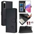 For Sony 5 IV Cat Rat Embossed Pattern RFID Leather Phone Case with Lanyard(Black) - 1