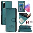 For Sony 5 IV Cat Rat Embossed Pattern RFID Leather Phone Case with Lanyard(Peacock Green) - 1