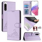 For Sony 5 IV Cat Rat Embossed Pattern RFID Leather Phone Case with Lanyard(Purple) - 1