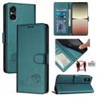 For Sony Xperia 5 V 2023 Cat Rat Embossed Pattern RFID Leather Phone Case with Lanyard(Peacock Green) - 1