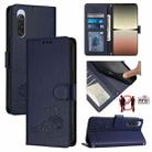 For Sony 10 V 2023 Cat Rat Embossed Pattern RFID Leather Phone Case with Lanyard(Blue) - 1