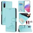 For Sony Xperia 10 IV Cat Rat Embossed Pattern RFID Leather Phone Case with Lanyard(Mint Green) - 1