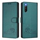 For Sony Xperia 10 IV Cat Rat Embossed Pattern RFID Leather Phone Case with Lanyard(Peacock Green) - 2