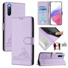 For Sony Xperia 10 IV Cat Rat Embossed Pattern RFID Leather Phone Case with Lanyard(Purple) - 1