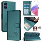 For Sony Xperia 5 VI Cat Rat Embossed Pattern RFID Leather Phone Case with Lanyard(Peacock Green) - 1