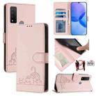 For TCL 20 R Cat Rat Embossed Pattern RFID Leather Phone Case with Lanyard(Pink) - 1