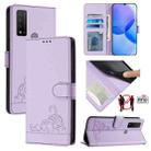 For TCL 20 R Cat Rat Embossed Pattern RFID Leather Phone Case with Lanyard(Purple) - 1