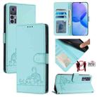 For TCL 30 / 30 5G / 30+ Cat Rat Embossed Pattern RFID Leather Phone Case with Lanyard(Mint Green) - 1