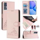 For TCL 30 / 30 5G / 30+ Cat Rat Embossed Pattern RFID Leather Phone Case with Lanyard(Pink) - 1