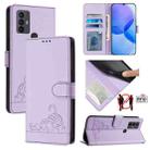 For TCL 30 SE Cat Rat Embossed Pattern RFID Leather Phone Case with Lanyard(Purple) - 1