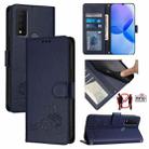 For TCL 30 XE 5G Cat Rat Embossed Pattern RFID Leather Phone Case with Lanyard(Blue) - 1