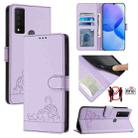 For TCL 30 XE 5G Cat Rat Embossed Pattern RFID Leather Phone Case with Lanyard(Purple) - 1