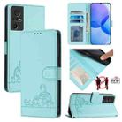 For TCL 40 SE Cat Rat Embossed Pattern RFID Leather Phone Case with Lanyard(Mint Green) - 1