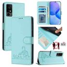 For TCL 40 R Cat Rat Embossed Pattern RFID Leather Phone Case with Lanyard(Mint Green) - 1