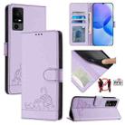 For TCL 40 R Cat Rat Embossed Pattern RFID Leather Phone Case with Lanyard(Purple) - 1