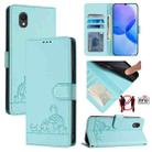 For TCL 201 Cat Rat Embossed Pattern RFID Leather Phone Case with Lanyard(Mint Green) - 1