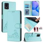 For TCL 303 Cat Rat Embossed Pattern RFID Leather Phone Case with Lanyard(Mint Green) - 1