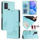 For TCL 305 / 306 Cat Rat Embossed Pattern RFID Leather Phone Case with Lanyard(Mint Green) - 1