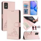 For TCL 403 Cat Rat Embossed Pattern RFID Leather Phone Case with Lanyard(Pink) - 1