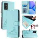 For TCL 501 Cat Rat Embossed Pattern RFID Leather Phone Case with Lanyard(Mint Green) - 1