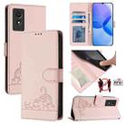 For TCL 501 Cat Rat Embossed Pattern RFID Leather Phone Case with Lanyard(Pink) - 1