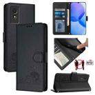 For TCL 501 Cat Rat Embossed Pattern RFID Leather Phone Case with Lanyard(Black) - 1