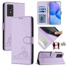 For TCL 501 Cat Rat Embossed Pattern RFID Leather Phone Case with Lanyard(Purple) - 1