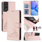 For TCL 505 Cat Rat Embossed Pattern RFID Leather Phone Case with Lanyard(Pink) - 1