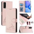 For TCL Stylus 5G Cat Rat Embossed Pattern RFID Leather Phone Case with Lanyard(Pink) - 1