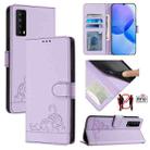 For TCL Stylus 5G Cat Rat Embossed Pattern RFID Leather Phone Case with Lanyard(Purple) - 1