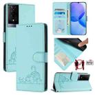 For TCL 50 XE Cat Rat Embossed Pattern RFID Leather Phone Case with Lanyard(Mint Green) - 1