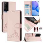 For TCL 50 XE Cat Rat Embossed Pattern RFID Leather Phone Case with Lanyard(Pink) - 1