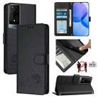 For TCL 50 XE Cat Rat Embossed Pattern RFID Leather Phone Case with Lanyard(Black) - 1