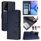 For TCL 50 XE Cat Rat Embossed Pattern RFID Leather Phone Case with Lanyard(Blue) - 1