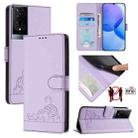 For TCL 50XE 5G Cat Rat Embossed Pattern RFID Leather Phone Case with Lanyard(Purple) - 1