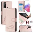 For TCL 30 XL T701DL Cat Rat Embossed Pattern RFID Leather Phone Case with Lanyard(Pink) - 1