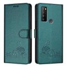 For TCL 30 XL T701DL Cat Rat Embossed Pattern RFID Leather Phone Case with Lanyard(Peacock Green) - 2