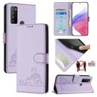 For TCL 30 XL T701DL Cat Rat Embossed Pattern RFID Leather Phone Case with Lanyard(Purple) - 1