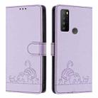 For TCL 30 XL T701DL Cat Rat Embossed Pattern RFID Leather Phone Case with Lanyard(Purple) - 2