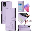 For TCL 30T T603DL Cat Rat Embossed Pattern RFID Leather Phone Case with Lanyard(Purple) - 1