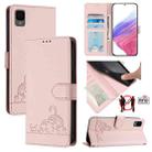 For TCL 30Z T602DL Cat Rat Embossed Pattern RFID Leather Phone Case with Lanyard(Pink) - 1