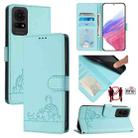 For TCL 50 LE 5G Cat Rat Embossed Pattern RFID Leather Phone Case with Lanyard(Mint Green) - 1