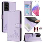 For TCL 50 LE 5G Cat Rat Embossed Pattern RFID Leather Phone Case with Lanyard(Purple) - 1