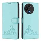 For TCL 60 SE NxtPaper / 605 Cat Rat Embossed Pattern RFID Leather Phone Case with Lanyard(Mint Green) - 2