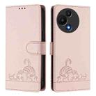 For TCL 60 SE NxtPaper / 605 Cat Rat Embossed Pattern RFID Leather Phone Case with Lanyard(Pink) - 2
