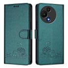 For TCL 60 SE NxtPaper / 605 Cat Rat Embossed Pattern RFID Leather Phone Case with Lanyard(Peacock Green) - 2