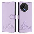 For TCL 60 SE NxtPaper / 605 Cat Rat Embossed Pattern RFID Leather Phone Case with Lanyard(Purple) - 2